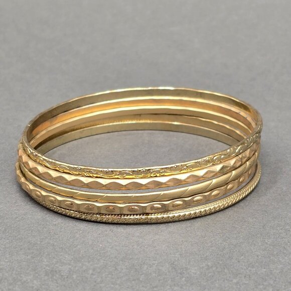 Unbranded Jewelry - VTG Gold Tone Textured Bangle Bracelets 7" 50s Stackable Eclectic Lot Of 5